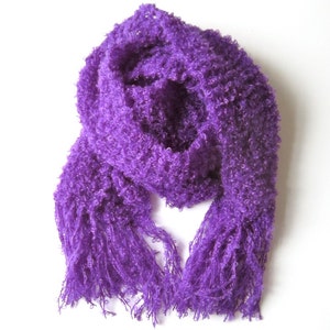 Knit scarf purple warm handmade bright color shawl fringes wool image 1