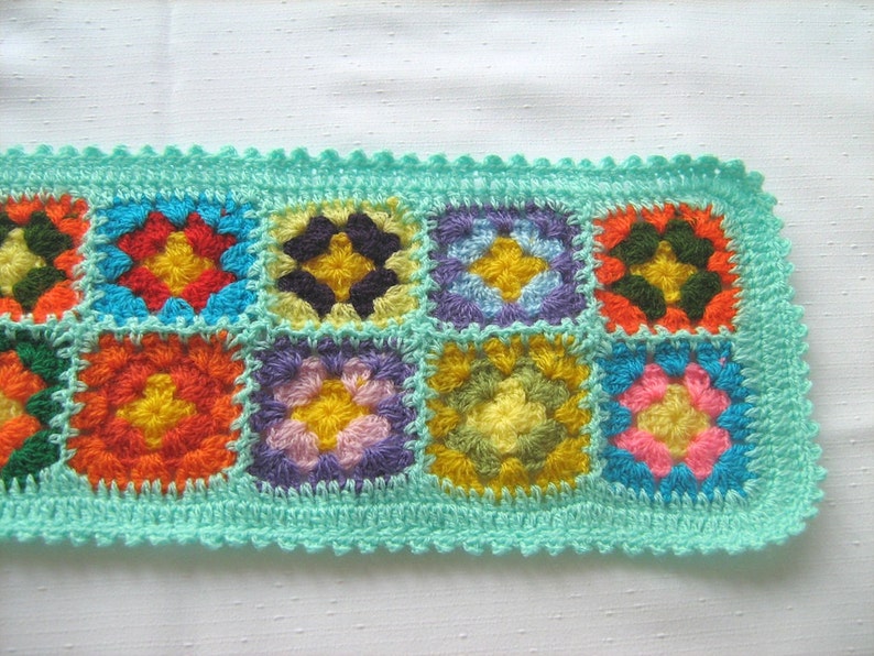 Emerald Granny Square Scarf, hippie style, unique design, bohemian, shawl, colorful, bright, handmade, warm image 5