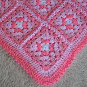 Granny square afghan blanket, handmade, colorful, patchwork, crochet, wrap, cover, pink, light, girl, warm and cozy image 5