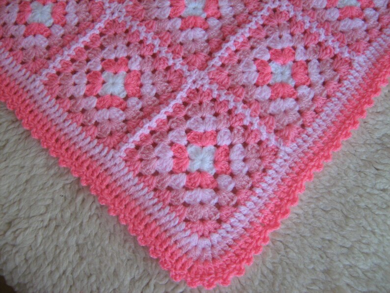 Granny square afghan blanket, handmade, colorful, patchwork, crochet, wrap, cover, pink, light, girl, warm and cozy image 5