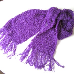 Knit scarf purple warm handmade bright color shawl fringes wool image 3