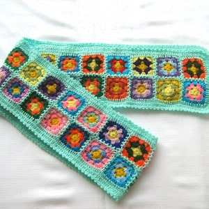 Emerald Granny Square Scarf, hippie style, unique design, bohemian, shawl, colorful, bright, handmade, warm image 4