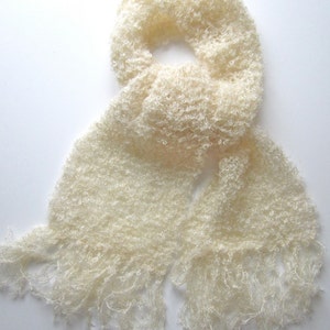 Knit scarf, white, delicate, Italian wool, warm, handmade, cozy, shawl image 1