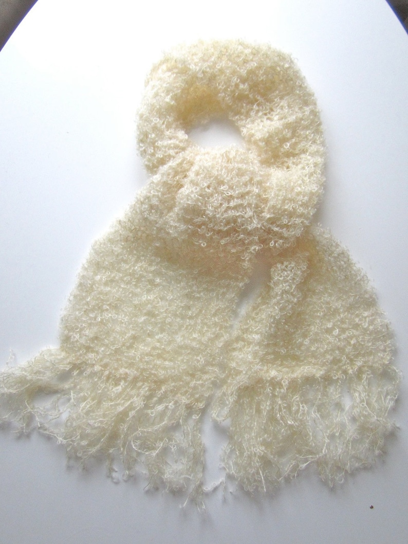 Knit scarf, white, delicate, Italian wool, warm, handmade, cozy, shawl image 1