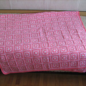 Granny square afghan blanket, handmade, colorful, patchwork, crochet, wrap, cover, pink, light, girl, warm and cozy image 2