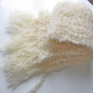 Knit scarf, white, delicate, Italian wool, warm, handmade, cozy, shawl image 2