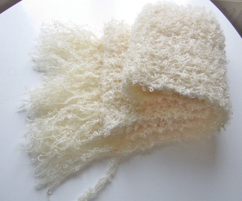 Knit scarf, white, delicate, Italian wool, warm, handmade, cozy, shawl image 2