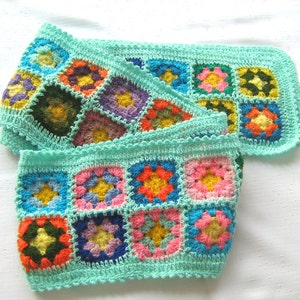 Emerald Granny Square Scarf, hippie style, unique design, bohemian, shawl, colorful, bright, handmade, warm image 1