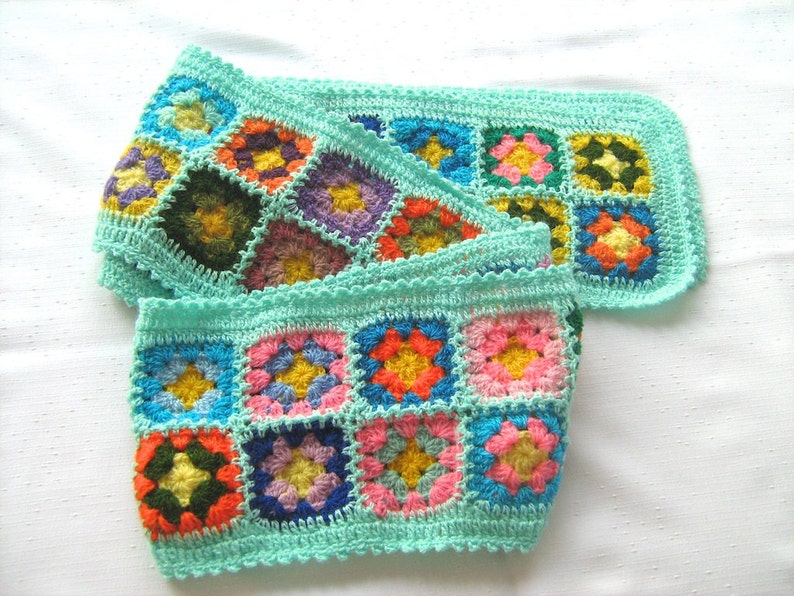 Emerald Granny Square Scarf, hippie style, unique design, bohemian, shawl, colorful, bright, handmade, warm image 1