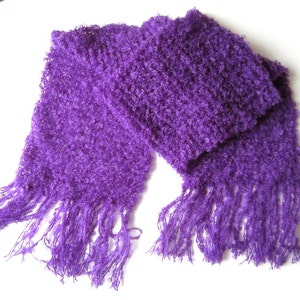 Knit scarf purple warm handmade bright color shawl fringes wool image 4