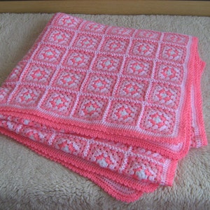 Granny square afghan blanket, handmade, colorful, patchwork, crochet, wrap, cover, pink, light, girl, warm and cozy image 3
