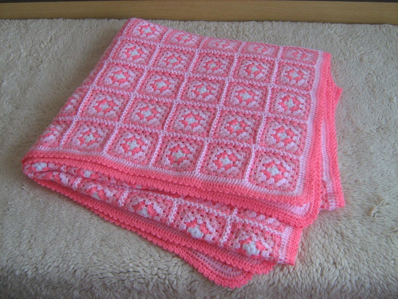 Granny square afghan blanket, handmade, colorful, patchwork, crochet, wrap, cover, pink, light, girl, warm and cozy image 3