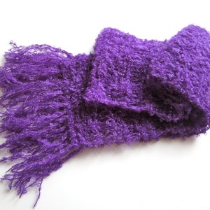 Knit scarf, purple, warm, wool, cozy, handmade, shawl, bright, soft image 2