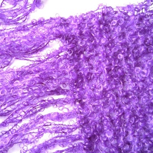 Knit scarf purple warm handmade bright color shawl fringes wool image 2