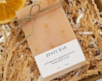 100% Organic Soap Bar - Sage, Lemongrass & Spearmint, 4 oz - Natural, Vegan, Handmade in USA