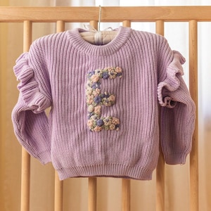 Embroidered Floral Initial Sweater for Baby & Kids