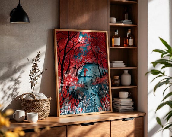 CLAIR de LUNE JAPONAIS, Impression d'art sur toile encadrée, série limitée