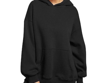 Oversized Cotton Fleece Hoodie: Women's Loose Fit Pullover Sweatshirt
