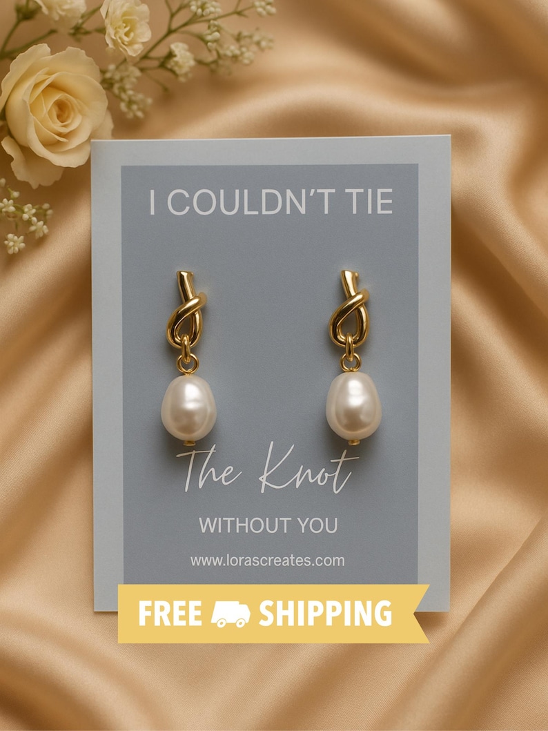 Pearl Knot Bridesmaid Earrings: Tie The Knot Wedding Jewelry, Dainty Bridal Accessory Classic - Dusty Blue