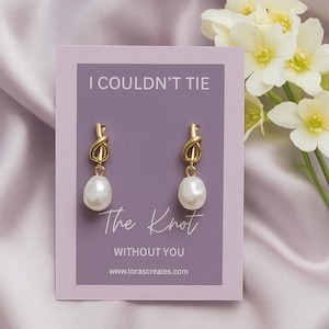 Pearl Knot Bridesmaid Earrings: Tie The Knot Wedding Jewelry, Dainty Bridal Accessory Classic - Lavender