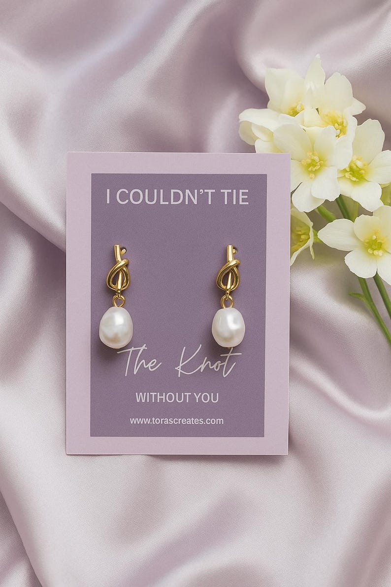 Pearl Knot Bridesmaid Earrings: Tie The Knot Wedding Jewelry, Dainty Bridal Accessory Classic - Lavender