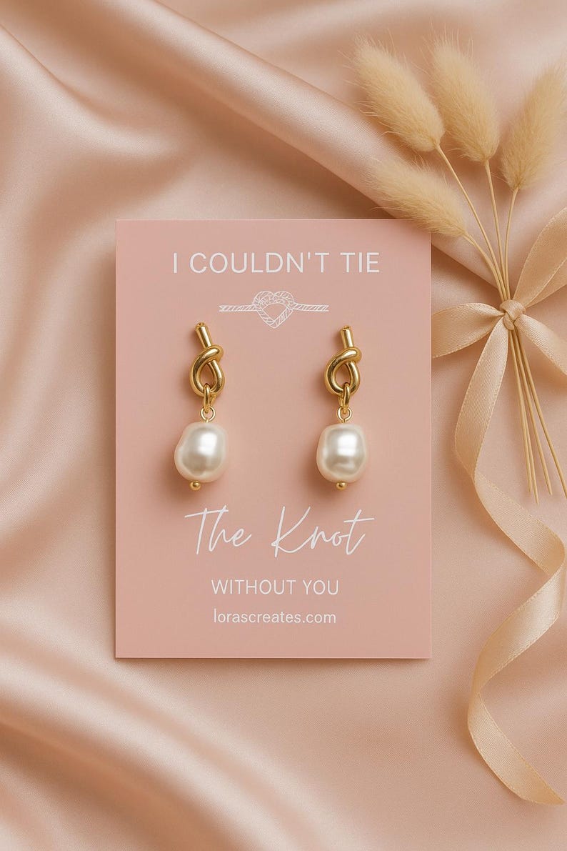 Pearl Knot Bridesmaid Earrings: Tie The Knot Wedding Jewelry, Dainty Bridal Accessory Pastel - Blush Petal