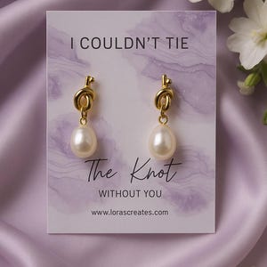 Pearl Knot Bridesmaid Earrings: Tie The Knot Wedding Jewelry, Dainty Bridal Accessory Marble - Lavender