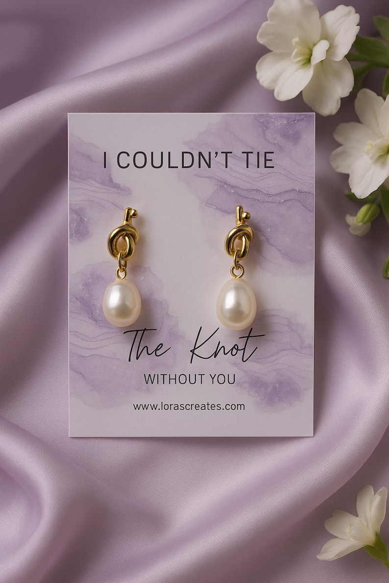 Pearl Knot Bridesmaid Earrings: Tie The Knot Wedding Jewelry, Dainty Bridal Accessory Marble - Lavender
