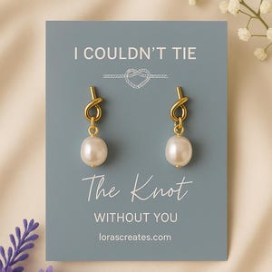 Pearl Knot Bridesmaid Earrings: Tie The Knot Wedding Jewelry, Dainty Bridal Accessory Pastel - Dusty Blue