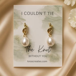 Pearl Knot Bridesmaid Earrings: Tie The Knot Wedding Jewelry, Dainty Bridal Accessory Marble - Sage Green
