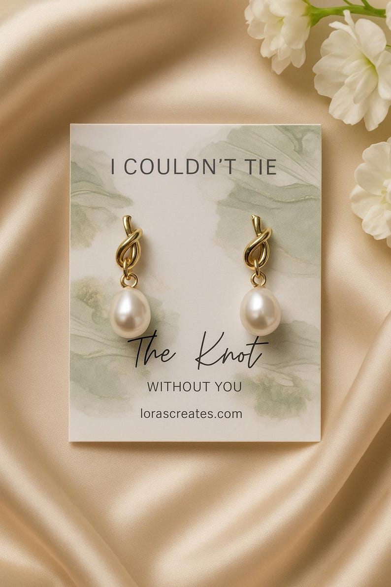 Pearl Knot Bridesmaid Earrings: Tie The Knot Wedding Jewelry, Dainty Bridal Accessory Marble - Sage Green