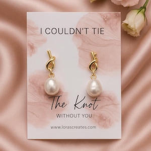 Pearl Knot Bridesmaid Earrings: Tie The Knot Wedding Jewelry, Dainty Bridal Accessory Marble - Blush Petal