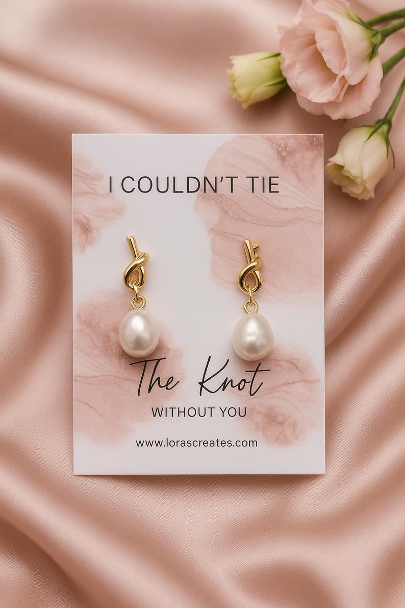 Pearl Knot Bridesmaid Earrings: Tie The Knot Wedding Jewelry, Dainty Bridal Accessory Marble - Blush Petal