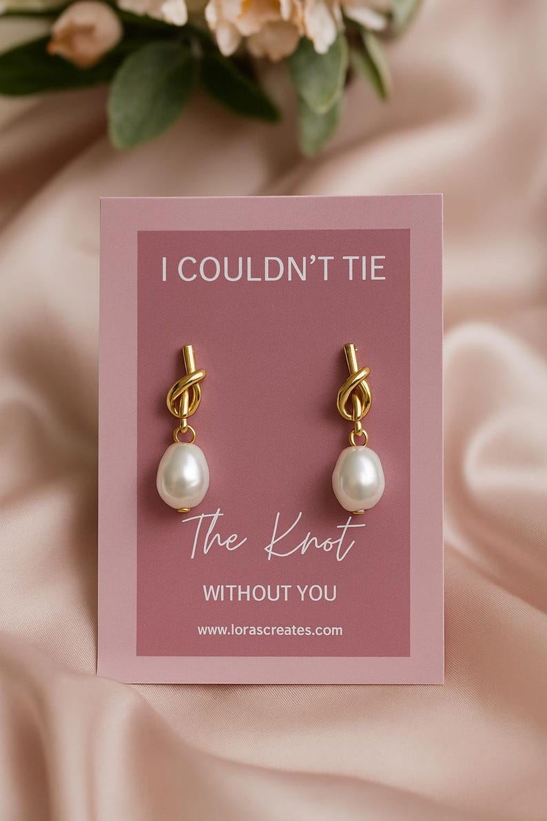 Pearl Knot Bridesmaid Earrings: Tie The Knot Wedding Jewelry, Dainty Bridal Accessory Classic -Blush Petal