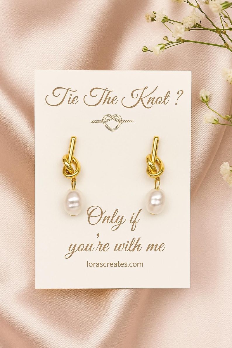 Pearl Knot Bridesmaid Earrings: Tie The Knot Wedding Jewelry, Dainty Bridal Accessory Gold- Tie the knot?