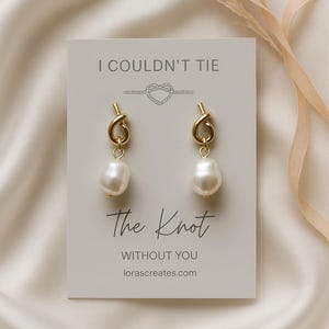 Pearl Knot Bridesmaid Earrings: Tie The Knot Wedding Jewelry, Dainty Bridal Accessory Pastel - Beige