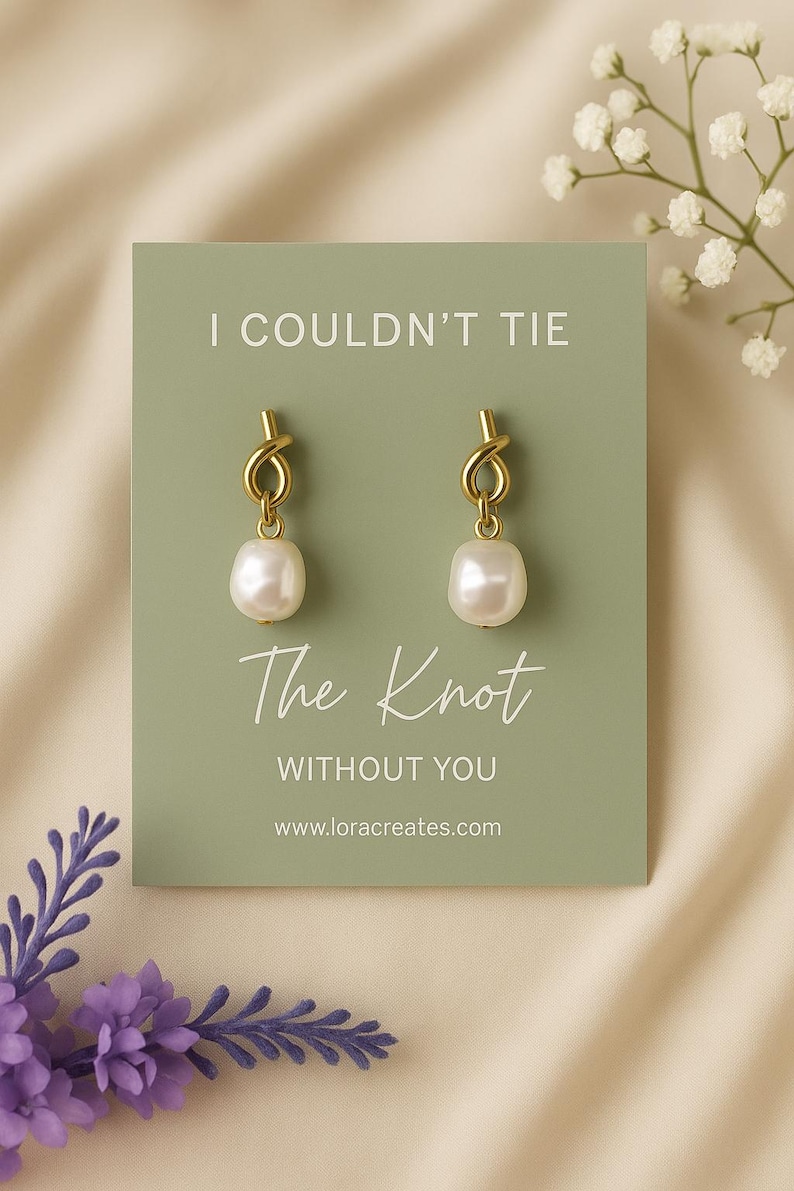 Pearl Knot Bridesmaid Earrings: Tie The Knot Wedding Jewelry, Dainty Bridal Accessory Pastel - Sage Green