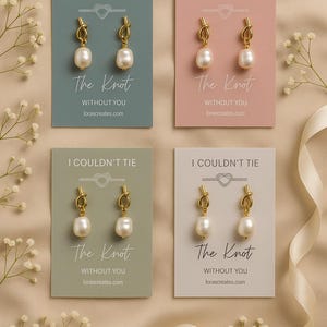 Pearl Knot Bridesmaid Earrings: Tie The Knot Wedding Jewelry, Dainty Bridal Accessory afbeelding 1