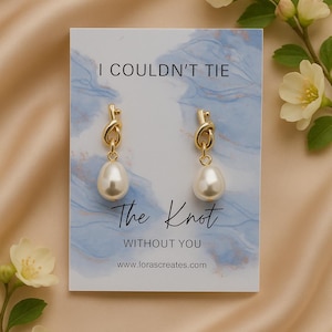 Pearl Knot Bridesmaid Earrings: Tie The Knot Wedding Jewelry, Dainty Bridal Accessory Marble - Dusty Blue