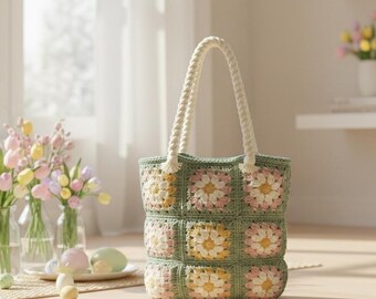 Meadowlight Granny Square Tote Crochet Pattern (PDF), Boho Bag, Beginner Friendly Bag