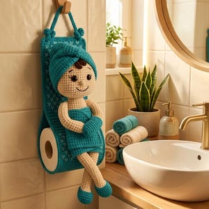 Crochet Toilet Paper Holder Doll Pattern, Amigurumi Bathroom Decor (PDF Pattern)