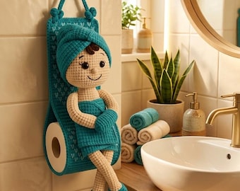 Crochet Toilet Paper Holder Doll Pattern, Amigurumi Bathroom Decor (PDF Pattern)