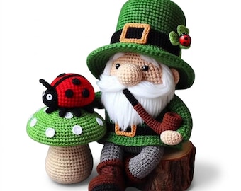Lucky Liam Leprechaun Crochet Pattern Amigurumi PDF Irish Doll Mushroom Garden Toy