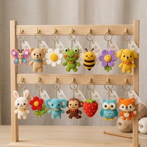 Amigurumi Keychain Crochet Patterns Bundle | 16 Animal, Flower PDF Patterns (Digital Download)
