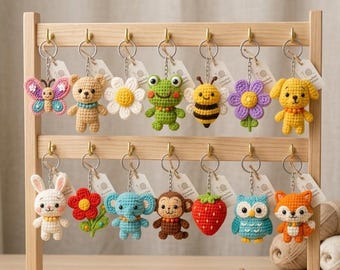 Amigurumi Keychain Crochet Patterns Bundle | 16 Animal, Flower PDF Patterns (Digital Download)