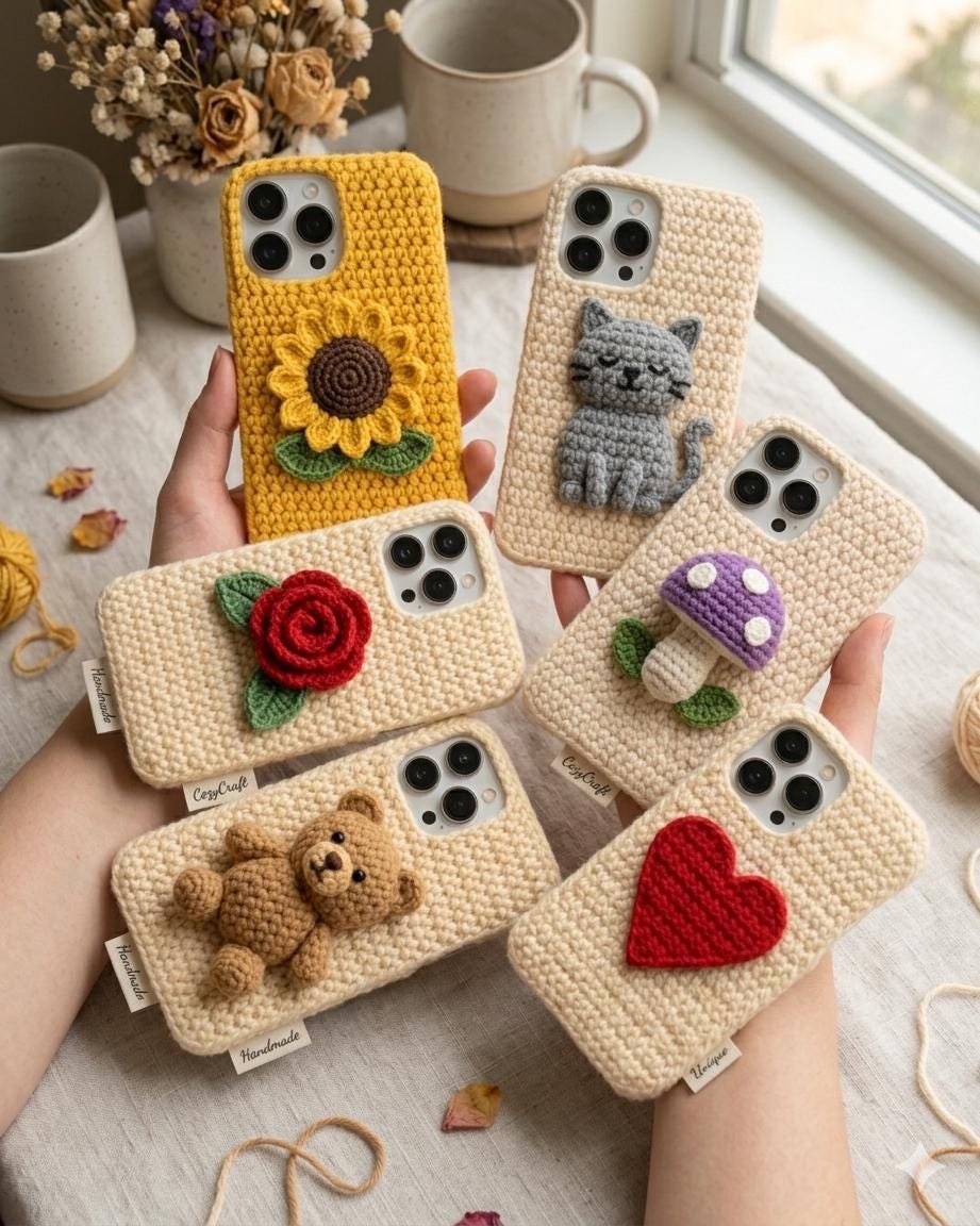 8 Crochet Phone Cases with Butterflies, Owls, Bears, and Sunflowers 6 Crochet Phone Case Pattern Collection