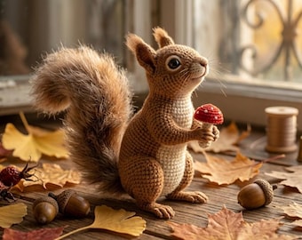 Woodland Squirrel Amigurumi Crochet Pattern (PDF), Forest Animal Plush Toy, Autumn Decor