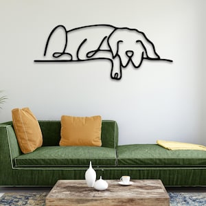 Cute Dog Metal Wall Art | Sleepy Dog Line Art | Metal Wall Hangings | Above Bed Decor | Home Decor | Dog Lovers Gift | Gift For Birthdays