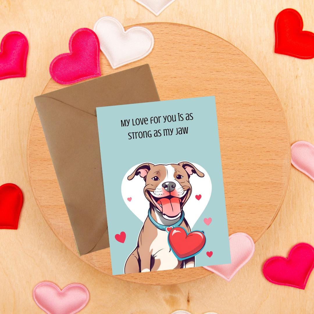 Pitbull Valentine’s Day Card | Printable A5 Digital Download | Fun Instant Gift for Dog Lover - Etsy