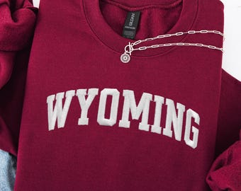 Embroidered Wyoming sweater, Embroidered Wyoming Sweatshirt, Wyoming state sweater, Wyoming souvenir sweater, Embroidered Wyoming Gifts, WY